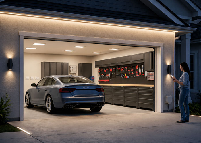 gas-pipeline Lighting in and outside a garage at night